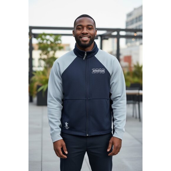 2010 Vancouver Whistler Full Zip Olympic Jacket Mens L Elevate Fleece Navy & Gra - Picture 1 of 3